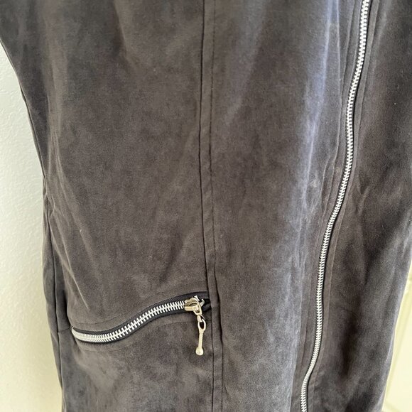 Gray Sleevless Suede microfiber Dress size 14 Full Front Zip - Picture 3 of 7